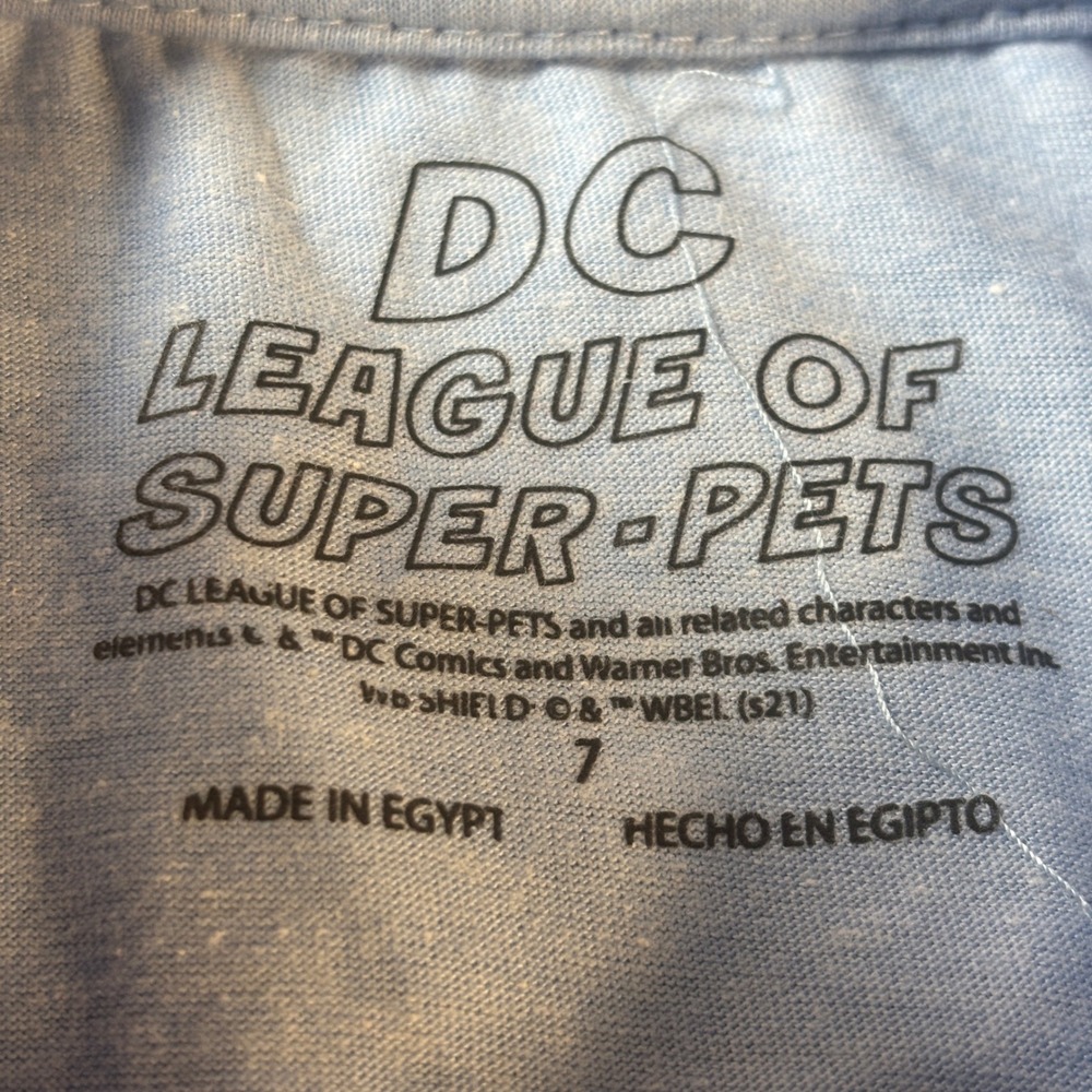 Kids DC League of Super Pets T Shirt Light Blue Size 7 Krypto Ace Mutt - Picture 4 of 9